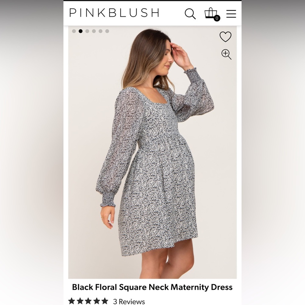 Pink Blush Black Floral Square Neck Maternity Dress